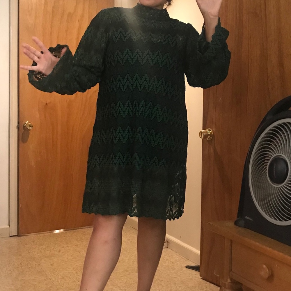Free People Green and Blck Lace Dress